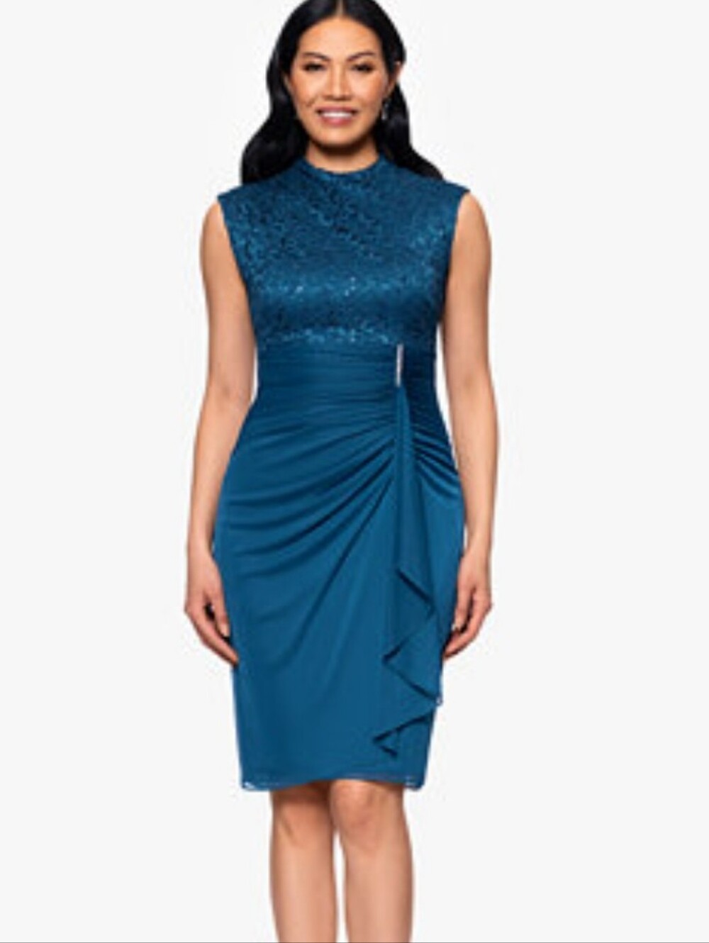 NWT Betsy & Adam Navy Sequin Cocktail Dress Size 6 Ruched Beaded Party Midi $149
